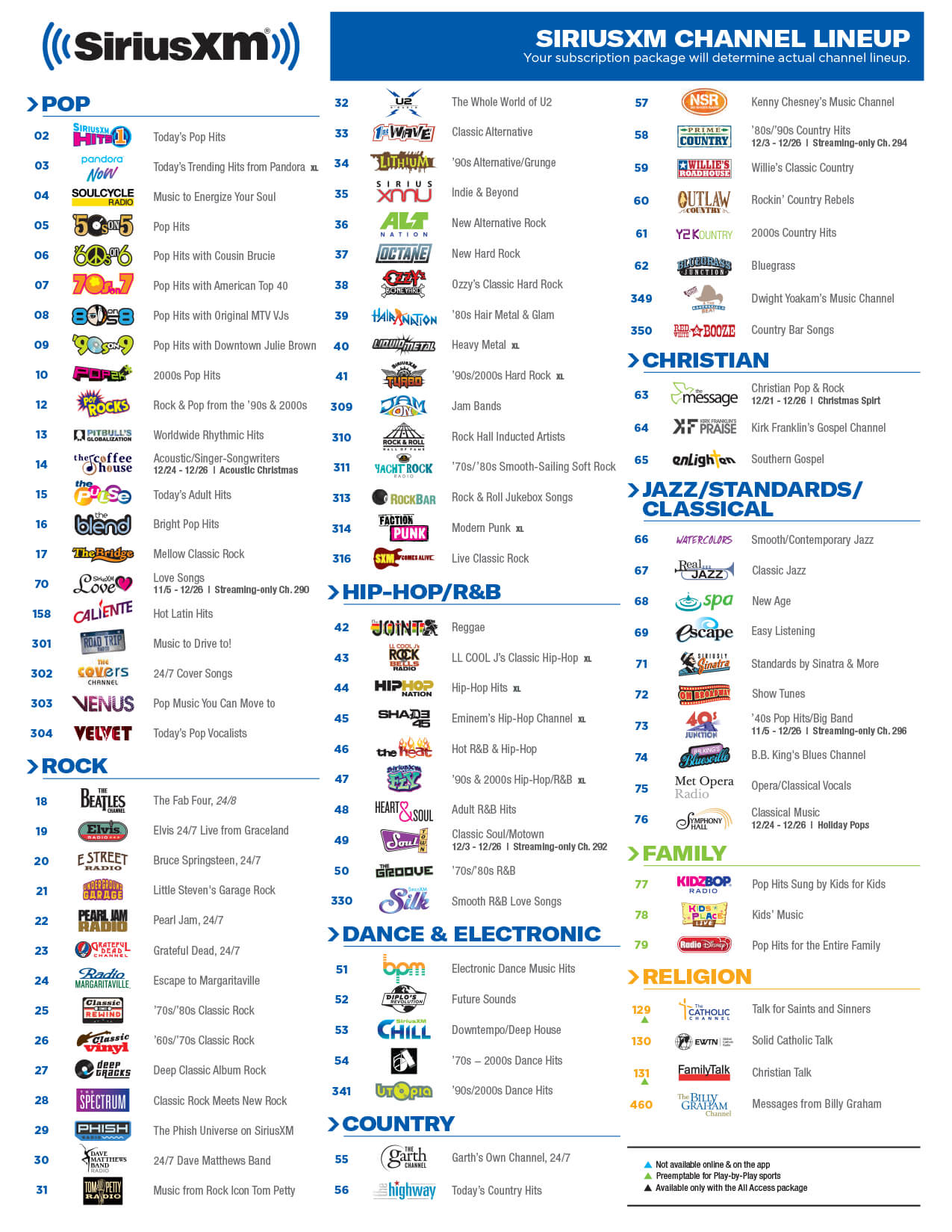 Sirius Xm Channels Printable 2024